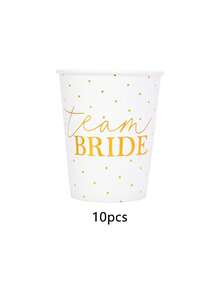 10pcs Bridal Shower Party Supplies, White And Gold Bride Theme Plates, Disposable Tableware Set For Wedding, Engagement And Bachelorette Party Decoration - Multicolor - View 9