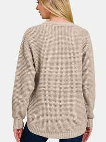 Women's Casual Pullover Essential Waffle-Knit Sweater Top Mocha Waffle Long Sleeve Cozy And Warm Crew Neck Relaxed Fit Perfect For Spring/Fall/Winter Versatile Layering Piece For Casual Wear And Office Outfits - 摩卡 - 查看 3