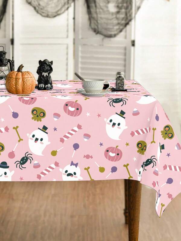 1 pièce Nappe rose d'Halloween, nappe avec motif d'araignée, de citrouille rose et de fantôme d'Halloween, nappe jetable imperméable pour la fête d'Halloween, décoration de table pour la salle, la cuisine et la maison, décorations d'Halloween 2025, accessoires de décoration de table pour rassemblement familial d'Halloween, décoration d'Halloween, nappe en plastique imprimée avec citrouille mignonne, cadeaux et faveurs pour la fête d'Halloween, Joyeux Noël Bonne Année