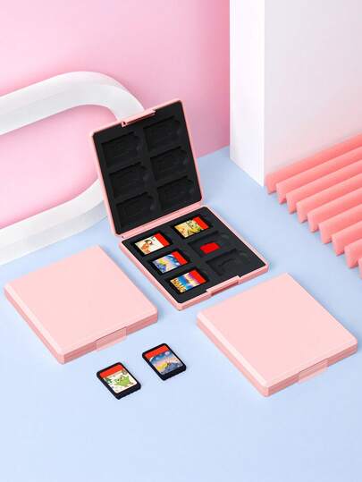1 estojo para cartões de jogo com 12 compartimentos para Switch/Switch 2 (2025), compatível com cartões de jogo e Micro SD, caixa de armazenamento portátil com revestimento rígido e silicone macio - rosa