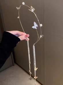 1 pezzo Cerchietto da sposa con farfalla, cerchietto con nappine e cristalli, accessorio per capelli con orecchini finti e catena per capelli, accessori per capelli per donne e ragazze