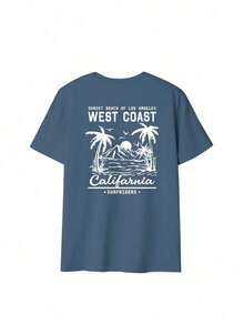 Summer Tops Mother's DayWomen's New Summer Casual Round Neck Short Sleeve T-Shirt, Simple Versatile Palm Tree Slogan Print, Suitable For Daily Wear. Graphic Tee, Women's T-Shirt Top Vacation.Loose And Comfortablesummer Clothes Easter - 灰藍色 - 查看 4