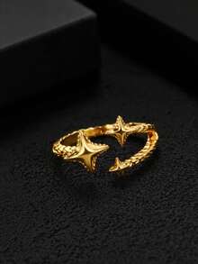 男士可调节不锈钢十字星戒指，复古简约十字星饰品，几何锆石十字元素戒指配饰，适合日常佩戴 - 彩色 - 查看 5