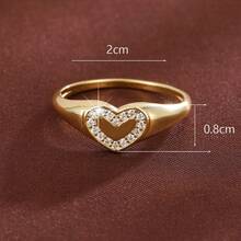 1pc Fashion Heart Shaped Artificial Zirconia Inlaid Ring, Couple Gift Design - Multicolor - View 5