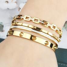 1/3 件套韩国时尚简约扣手链，金属铆钉朋克堆叠串珠手链 - 鉚釘組合 - 查看 2