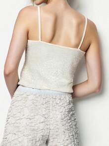 Women's Sparkle Cami Tops Sleeveless Spaghetti Strap Square Neck Sequin Camisole Party Rave Tops - White - View 2