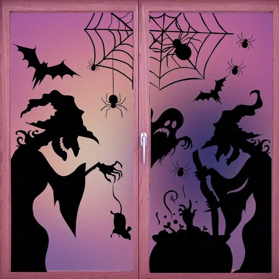 Large Halloween Window Sticker Decorations - Scary Witch, Ghost, Bat And Spider Web Stickers, Horror Window Stickers For Indoor/Outdoor Home Decor, Easy To Apply And Remove, Halloween Decorations, Themed Decorations, Removable Decorations Halloween Decor Christmas Decoration Thanksgiving Wedding Home Decor Home Decor Fall Decor Autumn Decor Birthday Decorations For Gifts Party Supplies Indoor Holiday Festival Decor Wall Decor Halloween Ornaments - Multicolor - View 1