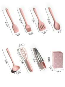 8pcs Silicone Kitchenware Set, Kitchen Non Stick Pan, Spatula, Spoon, Food Clip, Cooking Spatula Storage Bucket, Kitchen Supplies,Used In The Kitchen