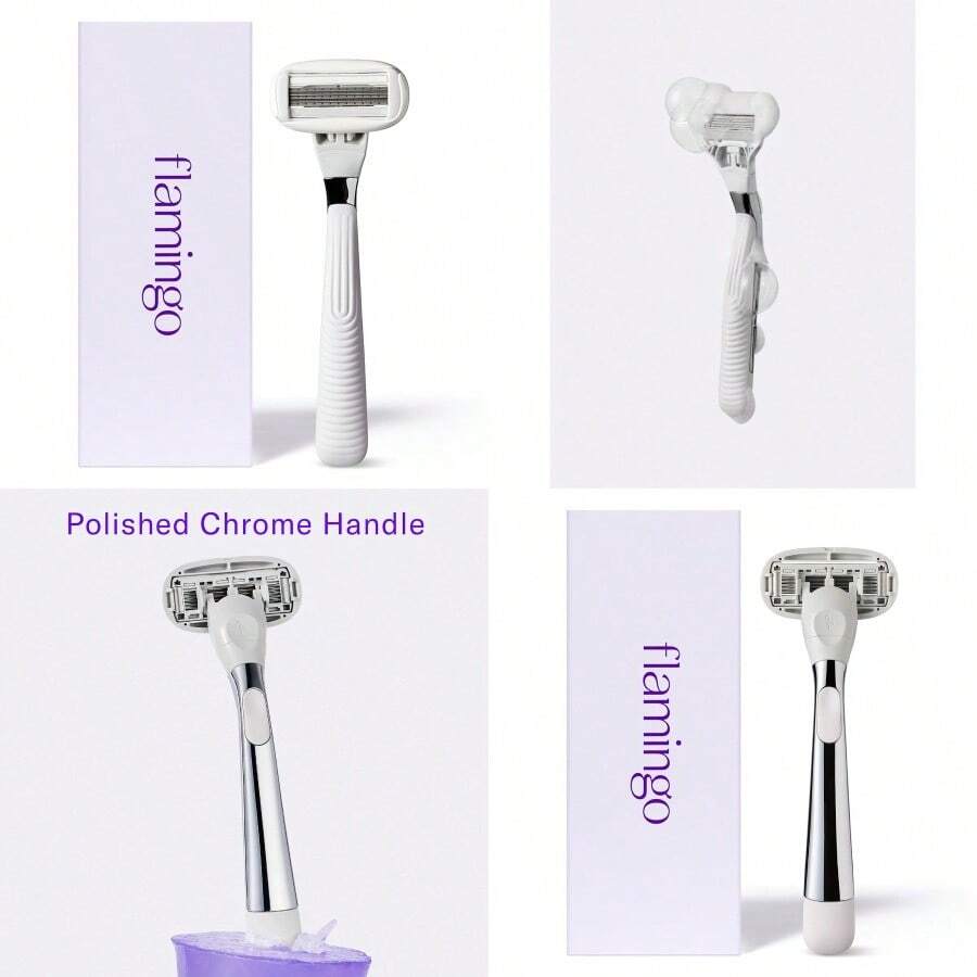 Flamingo Razors For Women 1 Women's Razor Handle Chrome 5 Blade Razor For Women With Aloe And Shea Butter Glide Strips - như hình ảnh - Xem 1