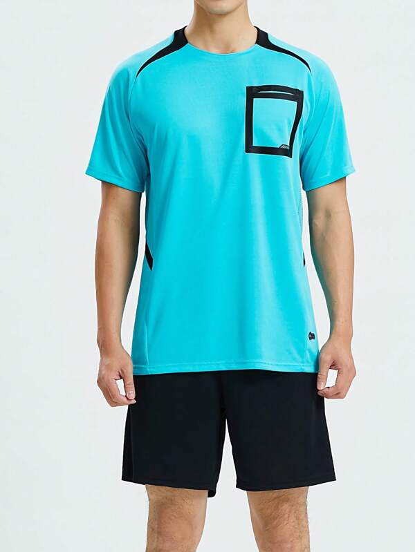 Herren Sport Schiedsrichter Uniform, bequemes, atmungsaktives Sport-Trainingsshirt mit Taschen für Fußball, Badminton, Tischtennis mit Kurzarm