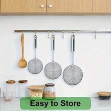 3pcs/Set Stainless Steel Strainer Set, Durable Metal Skimmer Ladle With Long Handle, Suitable For Frying, Noodle Straining, With Hanging Ring, Fits 12, 12.6, 13.8 Inch Kitchen Tools - Multicolor - View 5