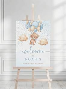 1pc- Custom Bear Birthday Posters, Editable First Birthday Signs, Bear Birthday Welcome Posters, First Birthday Welcome Signs, Printable Birthdays, Custom Frameless Canvas Posters - Personalized Wall Art With Your Photos, Wall Decoration - Multicolor - View 4