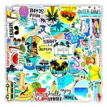 50pcs Cute Cartoon Summer Beach Party Graffiti Stickers, Travel Scenery Surfing Volleyball Craft Supplies & Stickers, Durable Stickers, Packaging Sealing Label Stickers, For Party, Scrapbook, Gifts, Journaling, Laptop, Skateboard, Bottles, Phone, Notebooks, Posters, Car
