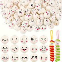 120pcs Wooden Beads With Holes, Big Eyes, Happy Expression, Suitable For Handcrafts, DIY Jewelry And Crafts, Home Decor, Professional Art Supplies, Mother's Day, Father's Day, Teacher's Day Decoration Gifts