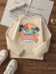 1pc Girls Casual Printed Crew Neck Long Sleeve T-Shirt, Autumn Student Young Clothing