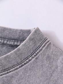 Street Rock Fan! Sleeveless T-Shirt Skull Guitar Printing, "BREAKING LIMITS" Text, Old Washing, Pure Cotton Material, To Create A Rock  To Wear! - 灰色 - 查看 3