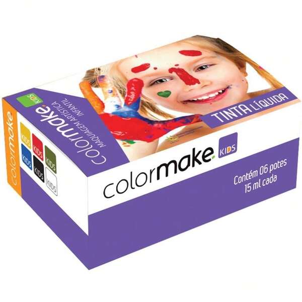 PINTURA FACIAL LÍQUIDA KIDS 6 CORES 15ML - CAIXA COM 6 UNIDADES