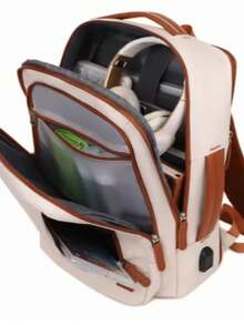 Multifunctional Travel Backpack Shoulder Bag, Double Portable Laptop Bag Comfortable Padded Straps - Màu be - Xem 3