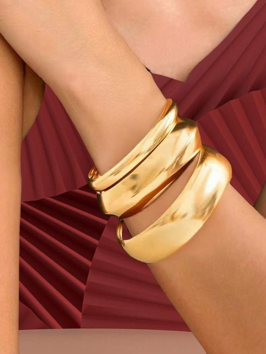 3 件时尚光泽几何简约手镯套装，适合女士