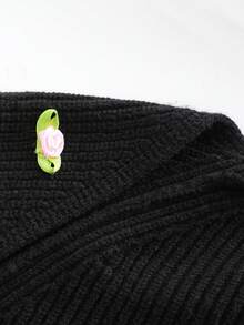 GIGOGOU 秋冬黑色粗针织 3D 刺绣花卉长袖开衫女式开衫，时尚百搭，优雅短款套头衫，适合通勤、情侣约会、度假、派对