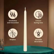 KORCCI Ivory Taper Candles 10 Inch - Set Of 6 Long Candles, 8 Hours Long Burning, Smokeless & Unscented & Dripless, Weddings, Birthdays, Dinner, Parties,, Prayer, Meditation - 白象牙 - 查看 4