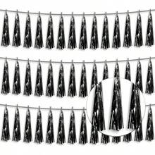 3P Metallic Fringe Tassel Banner Garland Foil Tinsel Streamer Wall Hanging Curtain Backdrop Banner For Parade Floats, Graduation Decorations, Father's Day Party Decoration(Silver)Halloween Christmas New Year - 黑色 - 查看 1