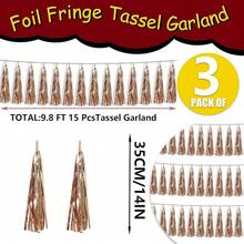 3P Metallic Fringe Tassel Banner Garland Foil Tinsel Streamer Wall Hanging Curtain Backdrop Banner For Parade Floats, Graduation Decorations, Father's Day Party Decoration(Silver)Halloween Christmas New Year - 香檳金 - 查看 2