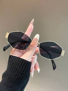 1/2 件椭圆形金属框女士时尚眼镜，全新 Y2K 街头风格装饰多边形眼镜，适合夏季海滩度假、户外、旅行 - 彩色 - 查看 10