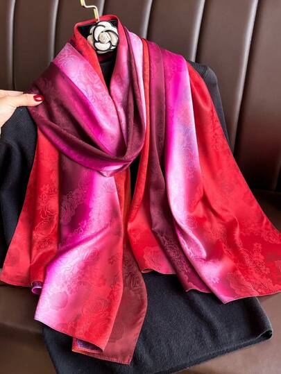 1 pièce Hijab bohème à double motif Jacquard décontracté pour femmes, étole Jacquard à teinture nouée aquarelle