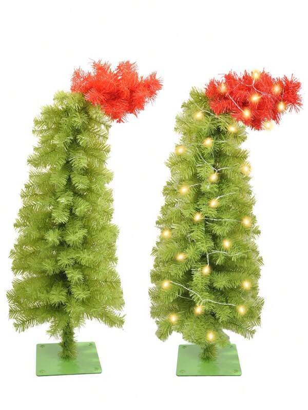 1PC 35.43InchArtificial Christmas Tree Green Pine Tree Christmas Tree With LED Light Suitable For Home Office Bedroom Party Decoration