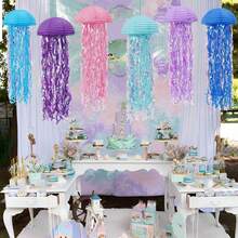 3pcs Pink Purple Blue Hanging Jelly Fish Paper Lanterns, Gradient Colorful Paper Lanterns, Jellyfish Paper Lanterns, For Mermaid Theme Party, Under The Sea Ocean Birthday Decorations, Under The Sea Theme, Ocean & Beach Room Hanging Decor, Shower Room Garland Mermaid Party Decoration, Colorful Hanging Streamers Suitable For Birthday Baptism Weddi - Multicolor - View 8