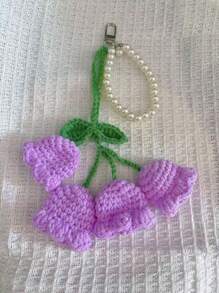 1pc Handmade Crochet Lily Of The Valley Keychain With Pearl Chain, Boho Style Bag Charm, Decorative Pendant For Backpacks Or Bags, Unique Birthday Gift Or Party Favor, 22cm (8.66 Inches) Length, Floral Design In Pastel Colors, Crochet Flowers