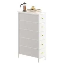 Space-Saving Narrow Dresser Tower With 4/5 Drawers, Black Storage Chest With Sturdy Steel Frame & Wood Tabletop, Versatile Organizer Cabinet For Bedroom, Bathroom, Entryway And Closet, Perfect Mother's Day Present - 白色 - 查看 11
