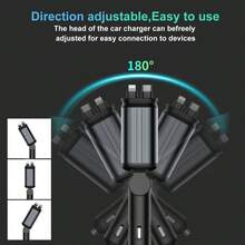 W&O 4-In-1 Fast Car Charger With Extendable 31.5" Cable, USB & Type-C Ports - Compatibility For Phone 16/15/14/13/12/11, Adjustable 180° Plug, Car Charger Fast Charge - Black - View 7