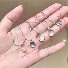 5pcs Moonstone Jewelry Set - Vintage Bohemian Style, Alloy Faux Moonstone Pendant, Suitable For Casual Wear And Gifts, Luxurious White Moonstone 5-Piece Set, Aquamarine Design Necklace Pendant, Faux Moonstone Minimalist Elegant Versatile Choker Necklace Accessory