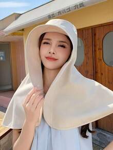 1pcNew Women's Large Beach Hat With Shawl Cover And Comprehensive Sun Protection, Can Shade Outdoor Riding UV Protection - Multicolor - View 18