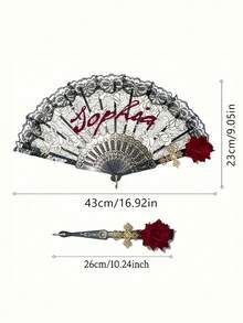 Custom Name Lace Folding Fans ,Custom Personalized Wedding Souvenir,Custom Vintage Rose Lace Folding Fan Elegant Black Hand Fan,Suitable For Wedding Favors, Suitable For Parties & Weddings, Birthday, Mother's Day, Easter And Other Occasions,Compact Design For Easy Travel ,Ornamental Fashionable. - Multicolor - View 4