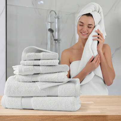 6-Piece Towel Set – Includes 2 Bath Towels, 2 Hand Towels & 2 Washcloths – Lux Decor Collection 100% Cotton Quick-Dry 525 GSM – Ultra-Soft & Super Absorbent For Daily Use – Ideal For Bathroom, Back To School, Graduation Gifts, Summer Update, Halloween Home Decor