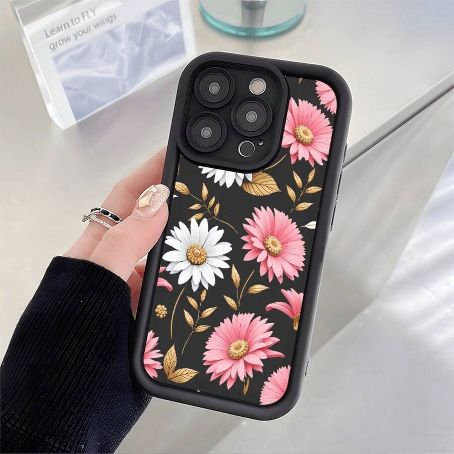 Funda para teléfono 1PC Patrón de flores elegantes, nueva funda para teléfono con escalera de ojos adecuada 11/12/13/14/15/16 Pro Plus/X /XS/XSMAX, silicona, anticaída - Negro - Ver 1