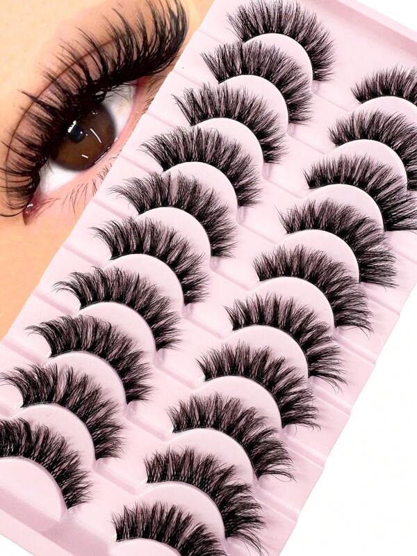 10 Pairs Cat Eye Lashes Fake Lashes Eyelashes Natural Fluffy 3D Thick Volume D Curl Wispy Eyelashes That Look Like Extensions Fake Eyelashes Pack