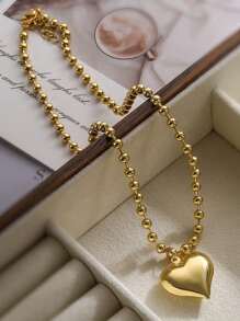 1 件时尚简约心形吊坠项链，适合女士，精致奢华配饰，适合日常佩戴、聚会、节日和派对，是理想的礼物 - 金黃色 - 查看 2