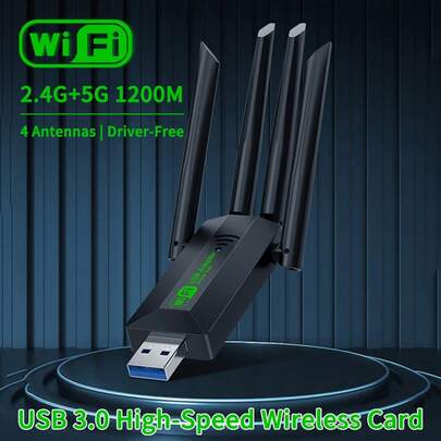 Adaptador USB 3.0 WiFi de 1200 Mbps com 4 antenas originais, Dongle WiFi de banda dupla 2.4G/5GHZ, placa de rede sem fio 802.11b/G/N compatível com Windows 10/11