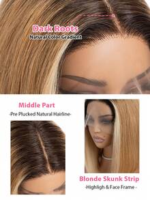 QVR QUEEN VIRGIN REMY 100% Human Hair T-Part Lace Front Bobo Wig With Baby Hair, Virgin Remy Hair, Middle Part Lace Wig, Natural Hairline, Piano Brown With Blonde Mix Color, Glueless Wig For Women - S4/27/613 - View 5