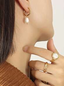 MiDuoDuo 2pcs Fashionable U-Shaped Earrings With Faux Pearl Decor, Minimalist Luxury Earrings For Women