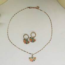 Vintage French Fan-Shaped Boho Colorful Drop Oil Stainless Steel Earrings, High-End Luxury Emerald CZ Embedded Titanium Steel Gold Jewelry - Yellow Gold - View 6