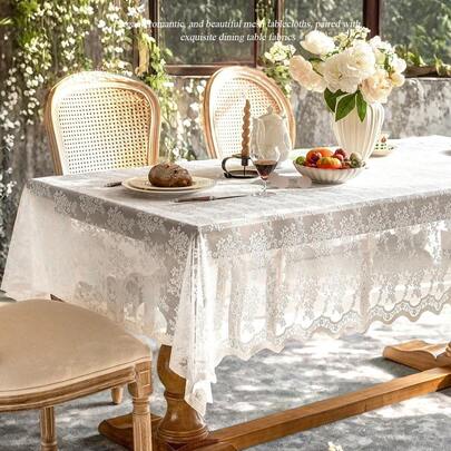 1 件镂空蕾丝桌布，复古法式浪漫花卉蕾丝桌布，适合婚礼、派对、客厅、餐桌家居装饰