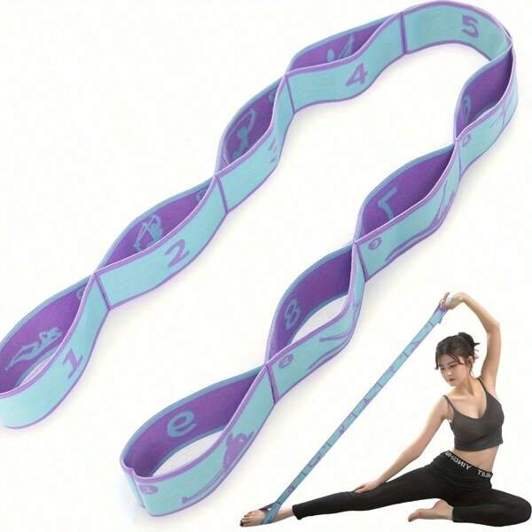 1 pieza Correa de yoga con estiramiento con patrón numérico de 8 lazos, banda de resistencia para relajación física, correa de estiramiento de pierna adecuada para fisioterapia, baile, yoga, pilates, ejercicio, bandas elásticas de tracción para mujeres y hombres