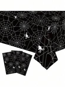 1 buah Taplak Meja Jaring Laba-laba Halloween, Ukuran Besar 108x54 Inci, Bahan Plastik Tebal, Tahan Air dan Tahan Noda, Cocok untuk Dekorasi Pesta Halloween, Dekorasi Meja Makan Halloween untuk Penggunaan di Rumah dan Dapur - MultiWarna - View 1