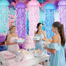 3pcs Pink Purple Blue Hanging Jelly Fish Paper Lanterns, Gradient Colorful Paper Lanterns, Jellyfish Paper Lanterns, For Mermaid Theme Party, Under The Sea Ocean Birthday Decorations, Under The Sea Theme, Ocean & Beach Room Hanging Decor, Shower Room Garland Mermaid Party Decoration, Colorful Hanging Streamers Suitable For Birthday Baptism Weddi - Multicolor - View 10