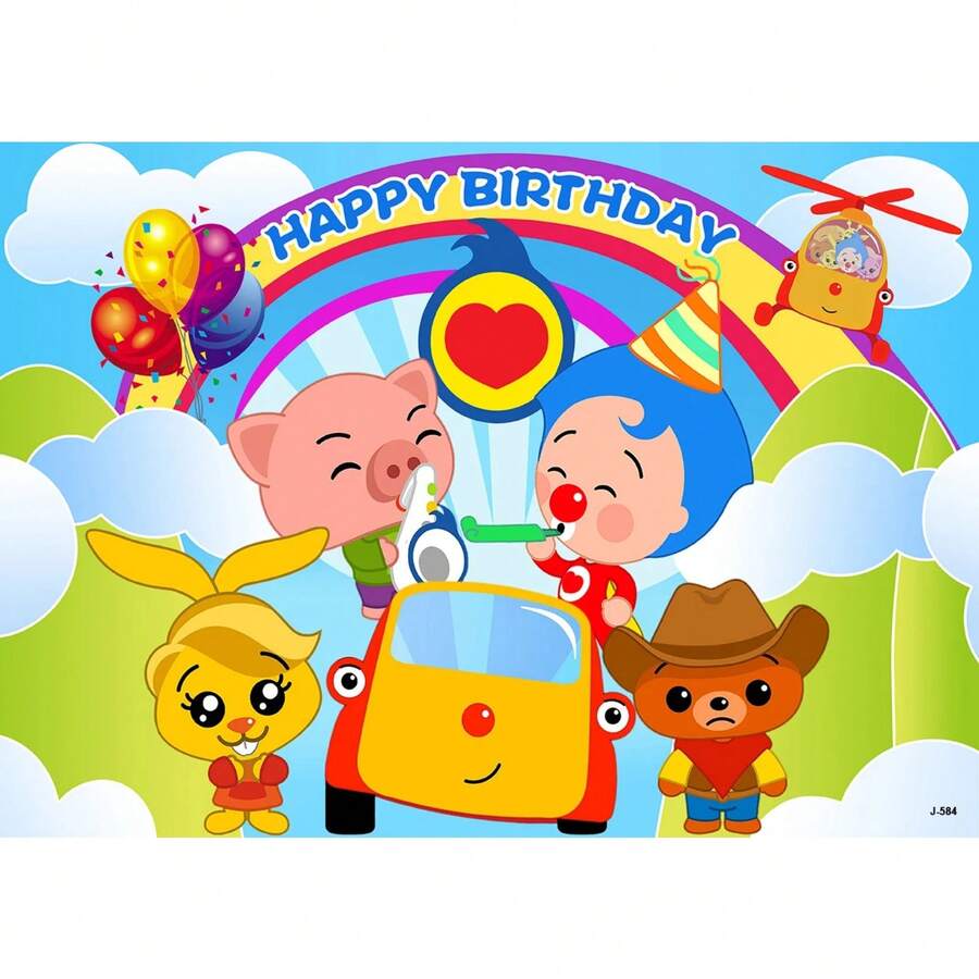 Cartoon Cute Kids Boys 1st Birthday Party Backgrounds Bunting Animals Payaso Plim Plim Theme Photography Backdrops - Kiểu 4 - Xem 1